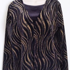 Notations black velvet 2in1 jacket blazer gold glitter swirls sz Large  preowned